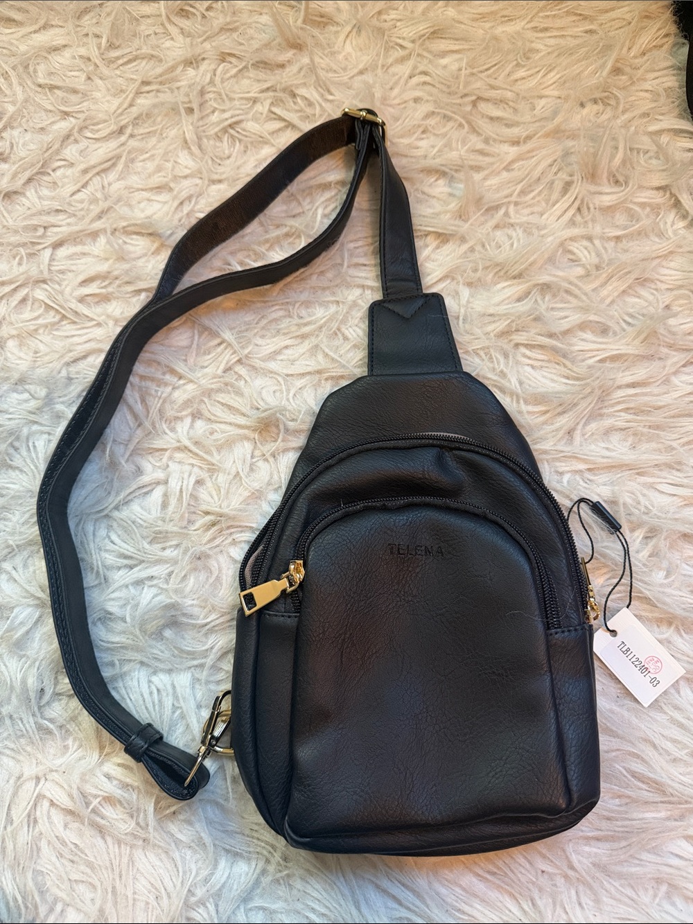 Black Leather Crossbody Sling Bag for Men